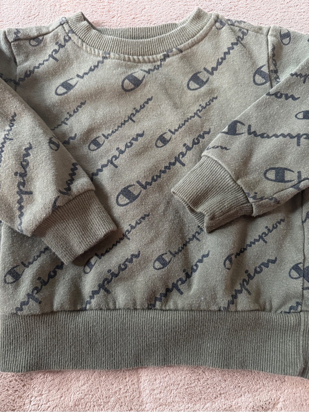Champion Olive Green Crewneck Sweatshirt with Allover Logo